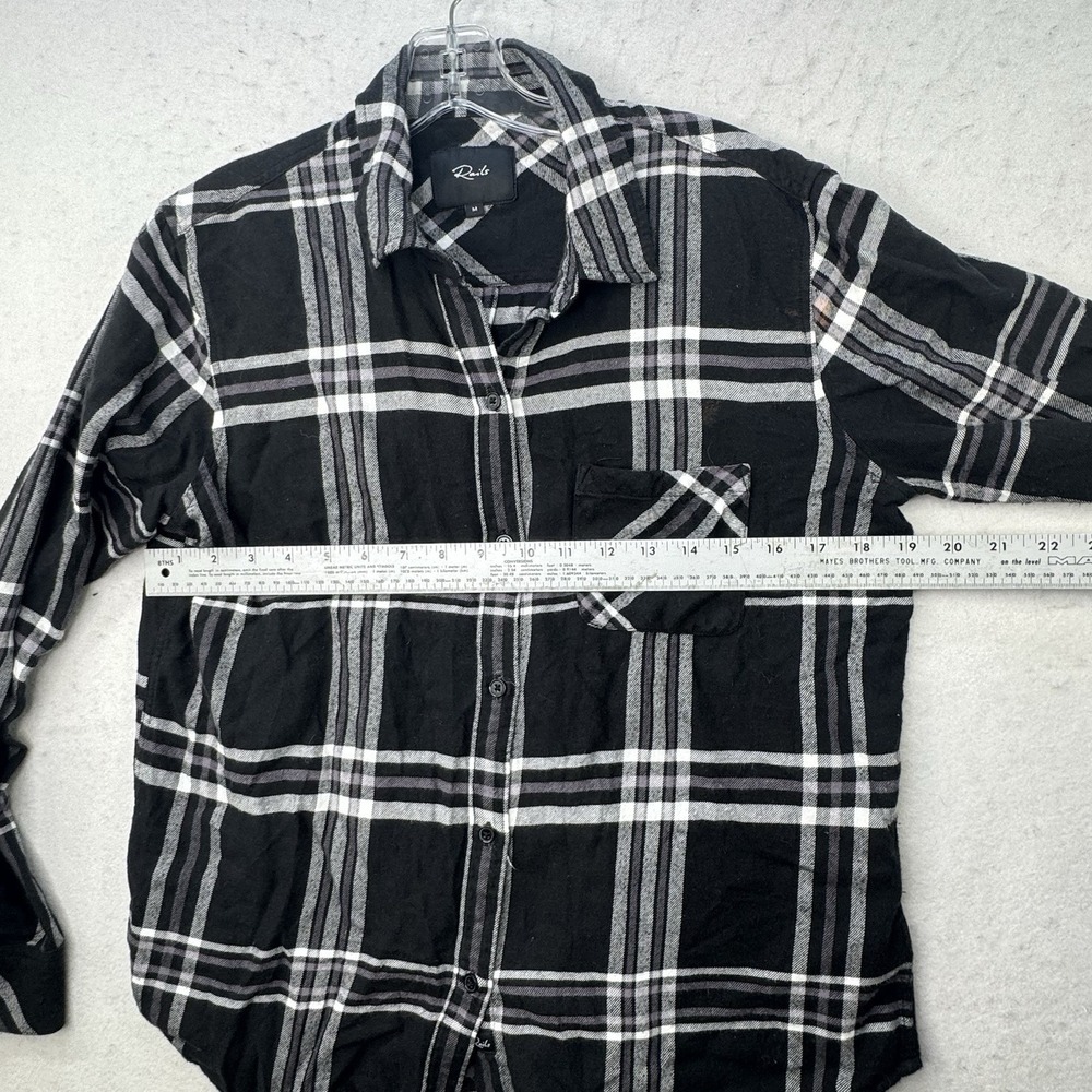 Rails Milo Button Up Shirt Women's Medium Black Ivory Plaid Cowgirl LS **Flaw - Picture 6 of 12